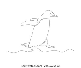 Continuous line drawing of penguin. One line of penguin. Antarctic animal concept continuous line art. Editable outline.
