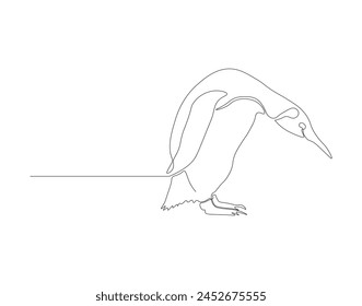 Continuous line drawing of penguin. One line of penguin. Antarctic animal concept continuous line art. Editable outline.
