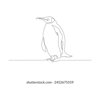 Continuous line drawing of penguin. One line of penguin. Antarctic animal concept continuous line art. Editable outline.
