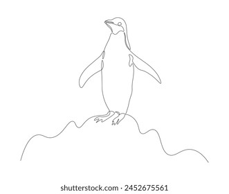 Continuous line drawing of penguin. One line of penguin. Antarctic animal concept continuous line art. Editable outline.
