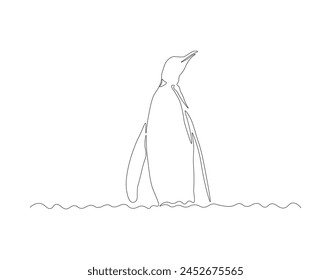 Continuous line drawing of penguin. One line of penguin. Antarctic animal concept continuous line art. Editable outline.
