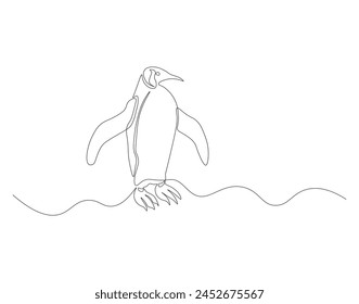 Continuous line drawing of penguin. One line of penguin. Antarctic animal concept continuous line art. Editable outline.
