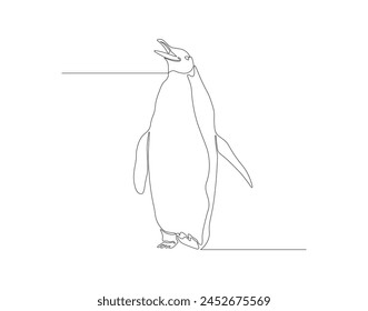 Continuous line drawing of penguin. One line of penguin. Antarctic animal concept continuous line art. Editable outline.
