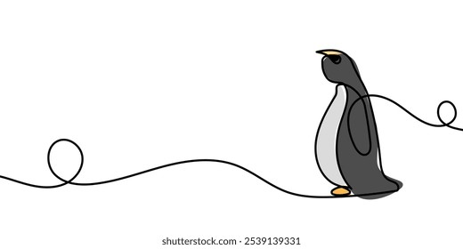 Continuous line drawing of penguin. One line of penguin. Antarctic animal concept continuous line art. Editable outline.