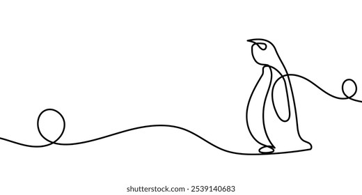 Continuous line drawing of penguin. One line of penguin. Antarctic animal concept continuous line art. Editable outline.