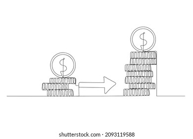 Continuous line drawing penny cents are drawn in one black line on a white background. The concept of profitability there was little money there was a lot. Vector illustration.