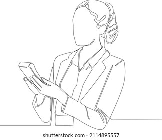 Continuous line drawing of people, calculate of company income using calculator. Vector illustration. Company budget.