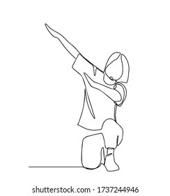 dibujo de línea continua de personas bailando dab gesture. Ilustración vectorial. Una línea de la chica que está pegando. la mujer entrega la ilustración.