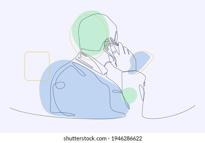 continuous line drawing of people in office with modern minimalist style design.