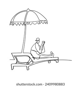 Continuous Line Drawing people are relaxing sitting on the beach. Summer Holiday. Illustration Icon Vector