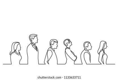 continuous line drawing of people standing in line