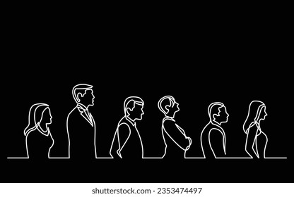 dibujo de línea continua de personas de pie en línea
