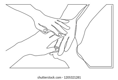 continuous line drawing of people team holding hands together