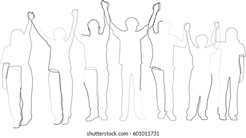 Continuous Line Drawing People Team Celebration Stock Vector (Royalty ...