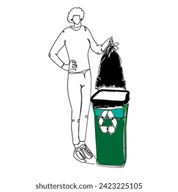 Continuous Line Drawing People are Throwing Rubbish in the Place. Illustration Icon Vector
