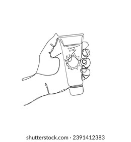 personas de dibujo de línea continua utilizan la crema de protección solar