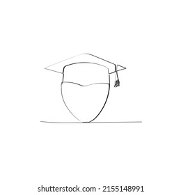 Continuous line drawing. People wearing graduation caps. Illustration icon vector