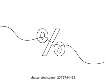 Continuous line drawing of a percent sign. One contour symbol. Vector illustration isolated on white background. Minimalist design handdrawn.