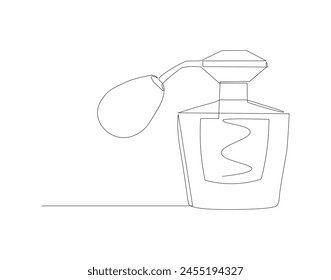 Continuous line drawing of perfume bottle. One line of perfume spray. Fragrance concept continuous line art. Editable outline.
