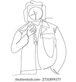 continuous line drawing person with clock head illustration vector