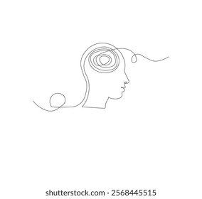Continuous line drawing of a person with confused feelings about poor mental health. Concept of problems, failures and sadness. Vector illustration