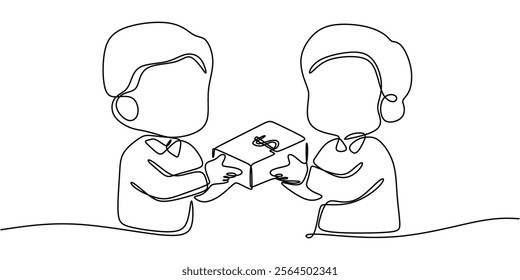 Continuous line drawing of a person handing over money, symbolizing financial transactions and the exchange of resources. Vector illustration hand drawn.