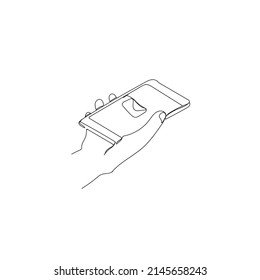 Continuous line drawing. person holding a cellphone containing a message illustration icon vector