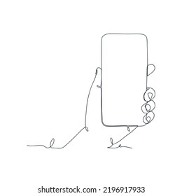 continuous line drawing of person holding smartphone