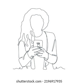 dibujo de línea continua de la persona que sostiene el smartphone