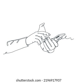 continuous line drawing of person holding smartphone