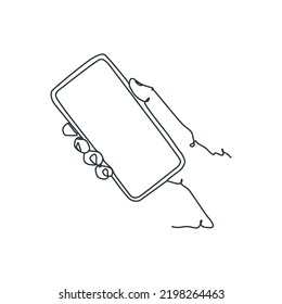 dibujo de línea continua de la persona que sostiene el smartphone