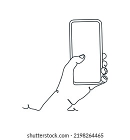 continuous line drawing of person holding smartphone