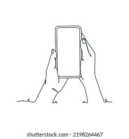 continuous line drawing of person holding smartphone