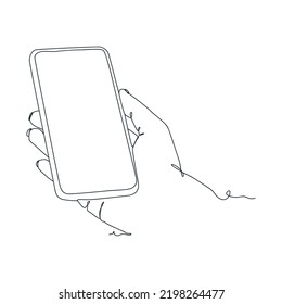 continuous line drawing of person holding smartphone