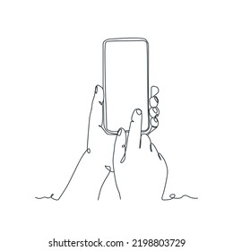 dibujo de línea continua de la persona que sostiene el smartphone