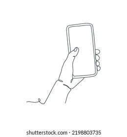 continuous line drawing of person holding smartphone