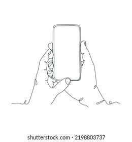 continuous line drawing of person holding smartphone