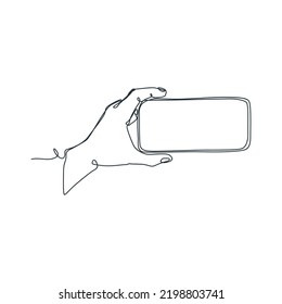 continuous line drawing of person holding smartphone