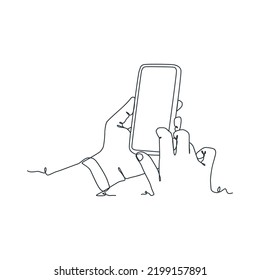 continuous line drawing of person holding smartphone, hand holding smartphone