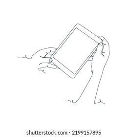 continuous line drawing of person holding smartphone, hand holding smartphone