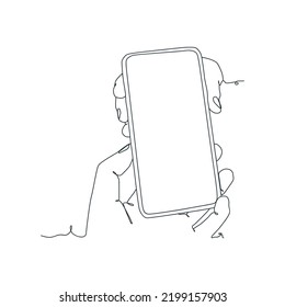 kontinuierliche Zeichnung von Personen, die Smartphone halten, Handheld-Smartphone