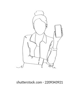 continuous line drawing of person holding smartphone, hand holding smartphone