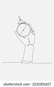 Plano de línea continuo de la persona que sostiene el reloj de alarma, archivo editable. Ilustración gráfica de diseño de trazos de línea continua