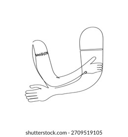 continuous line drawing person with hug gesture illustration vector