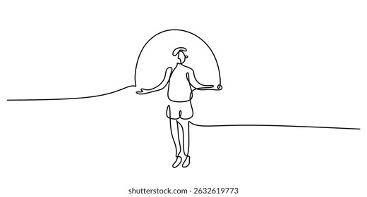 Continuous line drawing of a person jumping rope. Sports and fitness activity vector illustration. Outdoor workout concept.