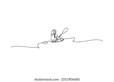 continuous line drawing of a person kayaking. Perfect for themes related to outdoor adventure, sports, and simplicity in design