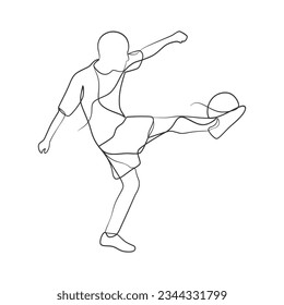 Continuous line drawing of person kicking a ball football sport minimalist design
