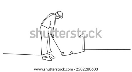 Continuous line drawing person playing golf sport. Vector illustration hand drawn.