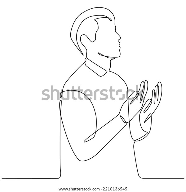 Continuous Line Drawing Person Praying His Stock Vector (Royalty Free ...