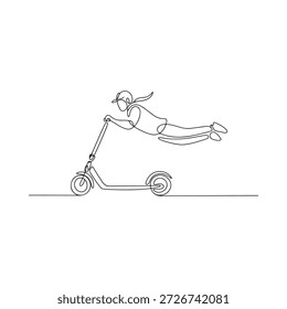 Dibujo de línea continuo de una persona que monta un scooter en movimiento